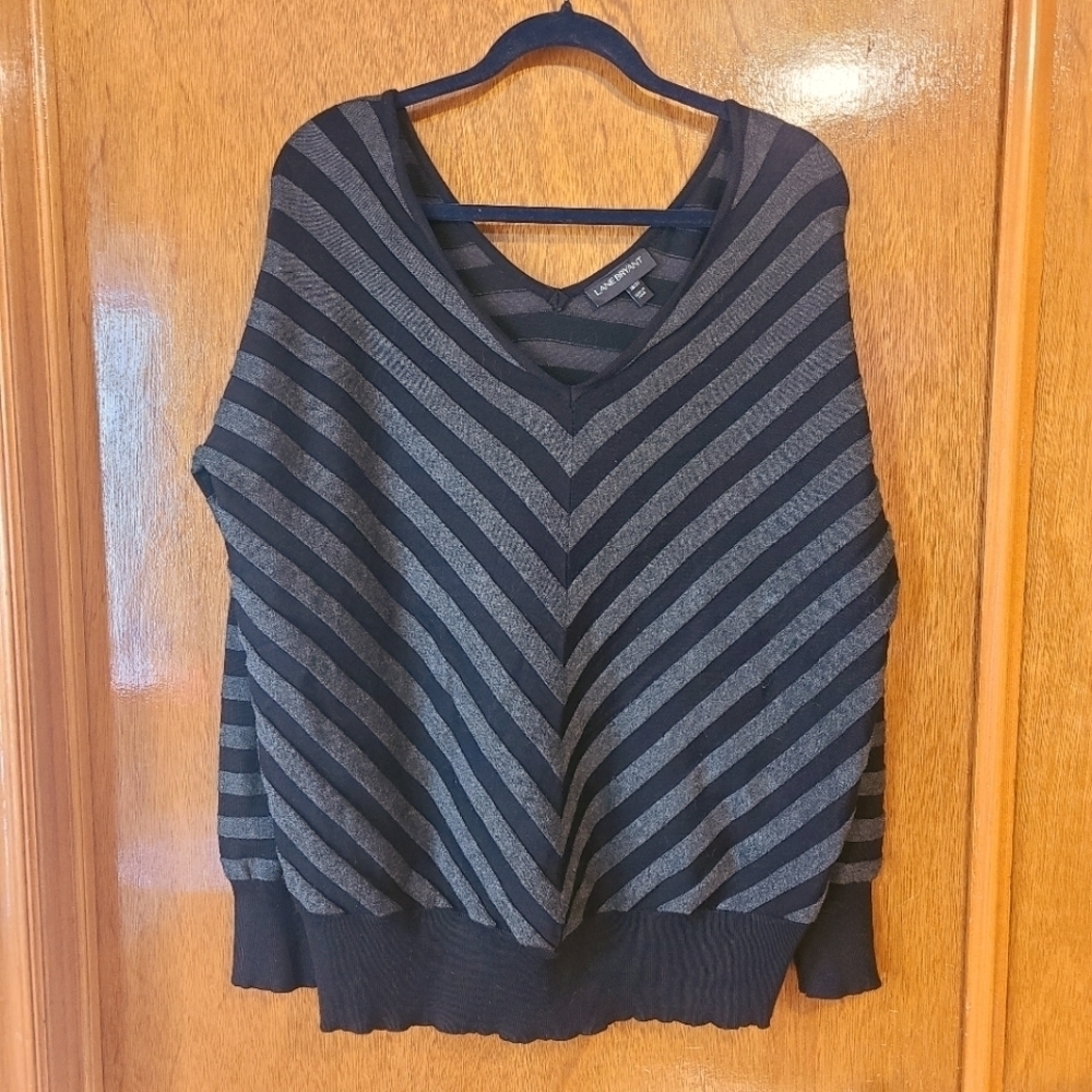 *2 for $30* LANE Bryant Black & Grey Cheveron Striped Sweater - winter fall